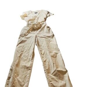 Abercrombie & Fitch Utility Jumpsuit Romper Womens S Beige Tie Waist